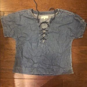 denim shirt cropped fits like a small